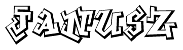 The image is a stylized representation of the letters Janusz designed to mimic the look of graffiti text. The letters are bold and have a three-dimensional appearance, with emphasis on angles and shadowing effects.