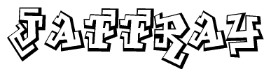 The clipart image depicts the word Jaffray in a style reminiscent of graffiti. The letters are drawn in a bold, block-like script with sharp angles and a three-dimensional appearance.