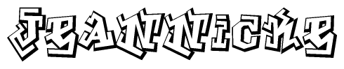 The image is a stylized representation of the letters Jeannicke designed to mimic the look of graffiti text. The letters are bold and have a three-dimensional appearance, with emphasis on angles and shadowing effects.