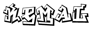 The clipart image depicts the word Kemal in a style reminiscent of graffiti. The letters are drawn in a bold, block-like script with sharp angles and a three-dimensional appearance.