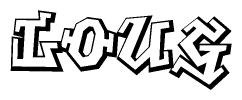 The clipart image depicts the word Loug in a style reminiscent of graffiti. The letters are drawn in a bold, block-like script with sharp angles and a three-dimensional appearance.