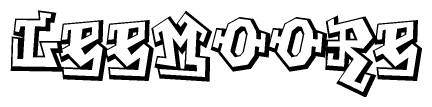 The image is a stylized representation of the letters Leemoore designed to mimic the look of graffiti text. The letters are bold and have a three-dimensional appearance, with emphasis on angles and shadowing effects.