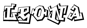 The image is a stylized representation of the letters Leona designed to mimic the look of graffiti text. The letters are bold and have a three-dimensional appearance, with emphasis on angles and shadowing effects.