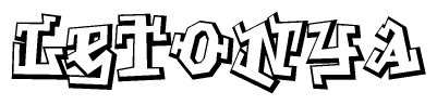 The image is a stylized representation of the letters Letonya designed to mimic the look of graffiti text. The letters are bold and have a three-dimensional appearance, with emphasis on angles and shadowing effects.