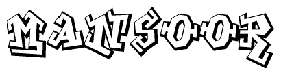 The clipart image depicts the word Mansoor in a style reminiscent of graffiti. The letters are drawn in a bold, block-like script with sharp angles and a three-dimensional appearance.