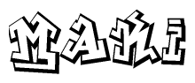 The clipart image depicts the word Maki in a style reminiscent of graffiti. The letters are drawn in a bold, block-like script with sharp angles and a three-dimensional appearance.