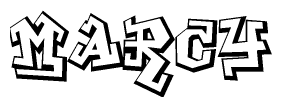 The clipart image depicts the word Marcy in a style reminiscent of graffiti. The letters are drawn in a bold, block-like script with sharp angles and a three-dimensional appearance.
