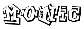 The image is a stylized representation of the letters Monic designed to mimic the look of graffiti text. The letters are bold and have a three-dimensional appearance, with emphasis on angles and shadowing effects.