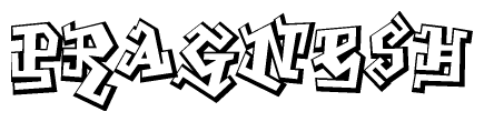 The clipart image depicts the word Pragnesh in a style reminiscent of graffiti. The letters are drawn in a bold, block-like script with sharp angles and a three-dimensional appearance.