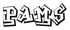 The clipart image depicts the word Pams in a style reminiscent of graffiti. The letters are drawn in a bold, block-like script with sharp angles and a three-dimensional appearance.