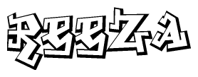 The clipart image depicts the word Reeza in a style reminiscent of graffiti. The letters are drawn in a bold, block-like script with sharp angles and a three-dimensional appearance.