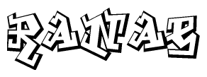 The image is a stylized representation of the letters Ranae designed to mimic the look of graffiti text. The letters are bold and have a three-dimensional appearance, with emphasis on angles and shadowing effects.