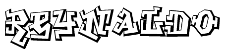The clipart image depicts the word Reynaldo in a style reminiscent of graffiti. The letters are drawn in a bold, block-like script with sharp angles and a three-dimensional appearance.