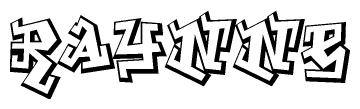 The image is a stylized representation of the letters Raynne designed to mimic the look of graffiti text. The letters are bold and have a three-dimensional appearance, with emphasis on angles and shadowing effects.