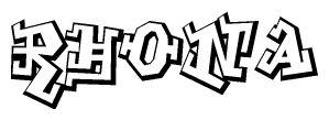 The image is a stylized representation of the letters Rhona designed to mimic the look of graffiti text. The letters are bold and have a three-dimensional appearance, with emphasis on angles and shadowing effects.