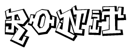 The image is a stylized representation of the letters Ronit designed to mimic the look of graffiti text. The letters are bold and have a three-dimensional appearance, with emphasis on angles and shadowing effects.