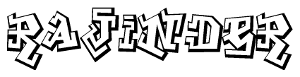 The clipart image depicts the word Rajinder in a style reminiscent of graffiti. The letters are drawn in a bold, block-like script with sharp angles and a three-dimensional appearance.