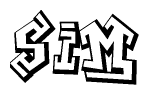 The image is a stylized representation of the letters Sim designed to mimic the look of graffiti text. The letters are bold and have a three-dimensional appearance, with emphasis on angles and shadowing effects.