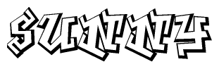 The clipart image depicts the word Sunny in a style reminiscent of graffiti. The letters are drawn in a bold, block-like script with sharp angles and a three-dimensional appearance.