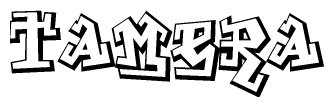The image is a stylized representation of the letters Tamera designed to mimic the look of graffiti text. The letters are bold and have a three-dimensional appearance, with emphasis on angles and shadowing effects.