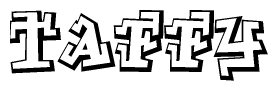 The clipart image depicts the word Taffy in a style reminiscent of graffiti. The letters are drawn in a bold, block-like script with sharp angles and a three-dimensional appearance.