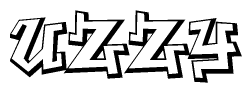 The image is a stylized representation of the letters Uzzy designed to mimic the look of graffiti text. The letters are bold and have a three-dimensional appearance, with emphasis on angles and shadowing effects.