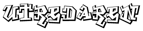 The image is a stylized representation of the letters Utredaren designed to mimic the look of graffiti text. The letters are bold and have a three-dimensional appearance, with emphasis on angles and shadowing effects.