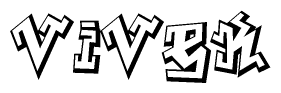 The image is a stylized representation of the letters Vivek designed to mimic the look of graffiti text. The letters are bold and have a three-dimensional appearance, with emphasis on angles and shadowing effects.