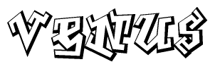 The image is a stylized representation of the letters Venus designed to mimic the look of graffiti text. The letters are bold and have a three-dimensional appearance, with emphasis on angles and shadowing effects.