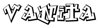 The clipart image depicts the word Vanita in a style reminiscent of graffiti. The letters are drawn in a bold, block-like script with sharp angles and a three-dimensional appearance.