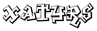 The clipart image depicts the word Xatyrs in a style reminiscent of graffiti. The letters are drawn in a bold, block-like script with sharp angles and a three-dimensional appearance.