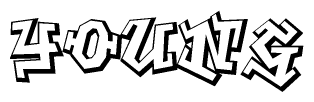 The clipart image depicts the word Young in a style reminiscent of graffiti. The letters are drawn in a bold, block-like script with sharp angles and a three-dimensional appearance.