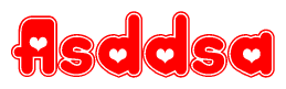 The image is a clipart featuring the word Asddsa written in a stylized font with a heart shape replacing inserted into the center of each letter. The color scheme of the text and hearts is red with a light outline.