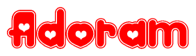 The image displays the word Adoram written in a stylized red font with hearts inside the letters.