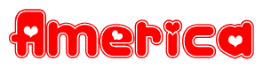 The image displays the word America written in a stylized red font with hearts inside the letters.
