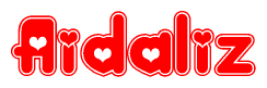 The image displays the word Aidaliz written in a stylized red font with hearts inside the letters.