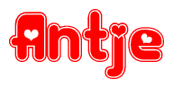 The image displays the word Antje written in a stylized red font with hearts inside the letters.