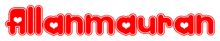 The image is a clipart featuring the word Allanmauran written in a stylized font with a heart shape replacing inserted into the center of each letter. The color scheme of the text and hearts is red with a light outline.