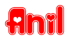 The image displays the word Anil written in a stylized red font with hearts inside the letters.