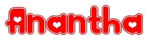The image is a clipart featuring the word Anantha written in a stylized font with a heart shape replacing inserted into the center of each letter. The color scheme of the text and hearts is red with a light outline.