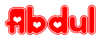 The image displays the word Abdul written in a stylized red font with hearts inside the letters.
