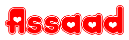The image displays the word Assaad written in a stylized red font with hearts inside the letters.