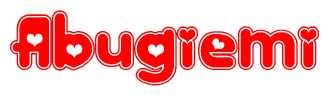 The image displays the word Abugiemi written in a stylized red font with hearts inside the letters.