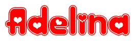 The image is a clipart featuring the word Adelina written in a stylized font with a heart shape replacing inserted into the center of each letter. The color scheme of the text and hearts is red with a light outline.