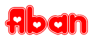 The image is a clipart featuring the word Aban written in a stylized font with a heart shape replacing inserted into the center of each letter. The color scheme of the text and hearts is red with a light outline.