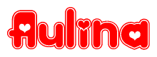 The image displays the word Aulina written in a stylized red font with hearts inside the letters.