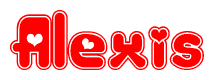 The image displays the word Alexis written in a stylized red font with hearts inside the letters.