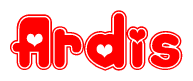 The image displays the word Ardis written in a stylized red font with hearts inside the letters.