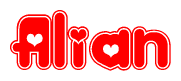 The image displays the word Alian written in a stylized red font with hearts inside the letters.