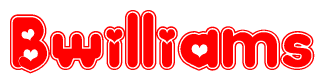 The image displays the word Bwilliams written in a stylized red font with hearts inside the letters.